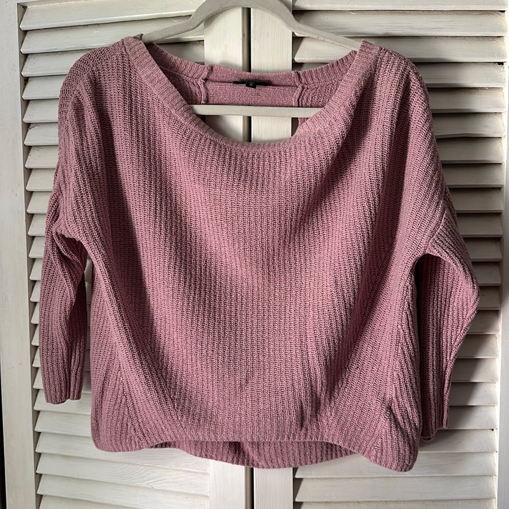 Cropped Scoop Neck Express Sweater with 3/4 sleeves